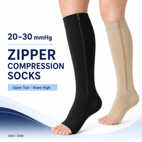 20-30 mmHg Open Toe Zipper Compression Socks Knee High Graduated Support Stockings for Women Men OEM Private Label