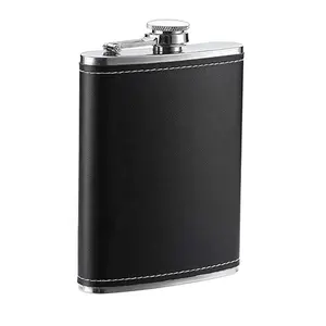 8oz cep Hip Flask huni ile sızdırmaz alkol şişesi paslanmaz çelik deri cep İçme şişesi cep şişesi