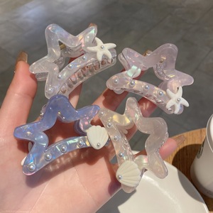 Pinzas para el Cabello de Acetato Blanco Marino con Diseño de Estrella de Mar y Concha de Perla, Textura Alta, Lindas y Novedosas 2026 - Product Image 1