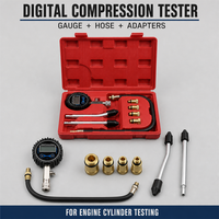Kit de testeur de compression numérique avec manomètre, tuyau, adaptateurs en laiton et sondes d'extension pour le test des cylindres de moteur