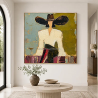 Peinture abstraite de portrait texturée peinte à la main sur toile avec cadre, art mural haut de gamme pour salon.