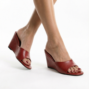 Sandalias de cuña color rojo vino para mujer, pantuflas con tacón, transpirables, antideslizantes, zapatos de verano para exteriores - Product Image 1