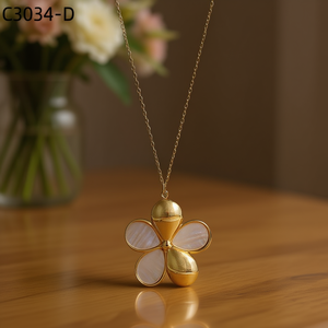 Collier pendentif fleur Amy Amy plaqué or avec incrustation de coquillage, chaîne serpent, bijoux pour femme, cadeau, style classique pour le quotidien - Product Image 3