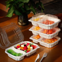Kotak Makanan Bawa Pulang 32-2oz Biodegradable Mfpp Tray Kemasan Plastik Sekali Pakai 2 Kompartemen Microwave Clams