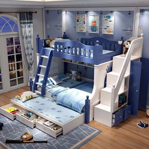 <span class=keywords><strong>Letto</strong></span> a castello moderno a tema spaziale blu per bambini con scivolo, armadio, scale con cassetti, mobili per camera da <span class=keywords><strong>letto</strong></span> per bambini, per ragazzi - Product Image 1