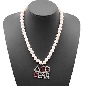 Promotional Greek Delta Sigma Theta Inspiration <strong>Pendant</strong> Making Red and White Tone DST Dear <strong>Pearl</strong> Choker Lady <strong>Necklace</strong> - Product Image 1