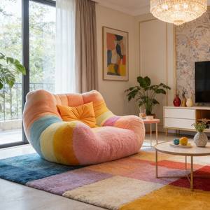 Fauteuil pouf en tissu Teddy arc-en-ciel moderne, fauteuil <span class=keywords><strong>de</strong></span> salon confortable et luxueux, coloré, pour <span class=keywords><strong>le</strong></span> salon - Product Image 1