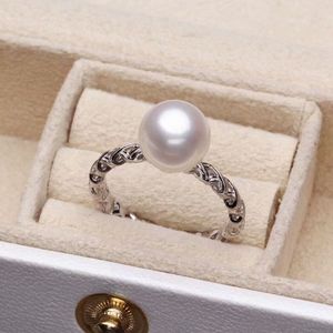 Anillo de Perlas de Agua Dulce, Plata S925, 8-9 mm, Redondas Brillantes, Impecables, Estilo Simple y Ajustable - Product Image 1