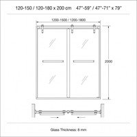 Porte de douche coulissante à passage direct 47-71 po x 79 po, cadre en acier inoxydable chromé, verre trempé, double panneau, avec barre porte-serviettes et poignée
