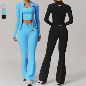 XW-TZ9141-1 Veste d'entraînement Flare, leggings de sport plissés à l'avant, leggings <span class=keywords><strong>push</strong></span>-<span class=keywords><strong>up</strong></span>, ensembles de yoga de fitness taille haute pour femmes - Product Image 1