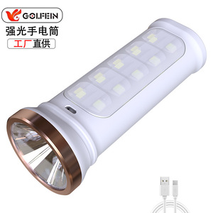 Linterna recargable Golfein Led con luz lateral para acampar, carga USB, acabado pulido - Product Image 1