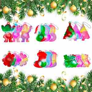 Custom Fidget Toys-Christmas Themed Stress Relief <b>Keychains</b>, Mini Bubble - Pressing Mochi Toys - Product Image 2