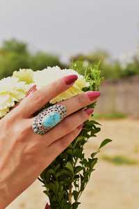 Handmade Turquoise Sterling Silver <b>Adjustable</b> <b>Ring</b> Natural Gemstone Jewelry for Women Wholesale - Product Image 6
