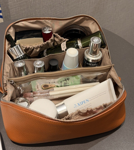 Bolsa de Maquillaje de Cuero Genuino de Gran Capacidad, Bolsa de Cosméticos Portátil con Cierre para <span class=keywords><strong>Viaje</strong></span>, para Mujeres y Niñas - Product Image 5