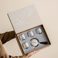 Service à thé en céramique artisanal argenté et gaufré, élégant et luxueux, idéal pour le thé Kung Fu, comprenant une théière et 4 tasses pour la cérémonie du thé