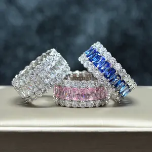 Offre Spéciale Femmes CZ Micro Pavé Bague 925 argent Rose CZ BANDES Bague Bague de Fiançailles