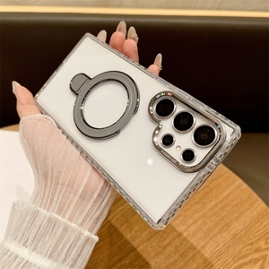 เคสโทรศัพท์ดีไซน์หรู พร้อมที่วางโทรศัพท์ ฝาหลังแม่เหล็กใส กันลื่น สำหรับ Samsung S25 Ultra S24 Ultra - Product Image 6