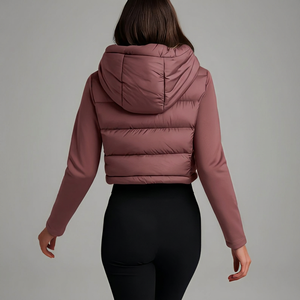 Unisex <b>Pink</b> Puffer <b>Jacket</b> Zip-Up Winter Casual Coat Slim Fit Hooded Polyester Windproof Solid Color Regular Length - Product Image 2