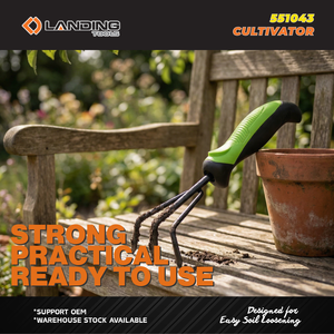Cultivateur de jardin robuste en acier au carbone à 3 dents LANDING 551043 avec poignée ergonomique souple pour le désherbage et le desserrage du sol, noir/vert - Product Image 2
