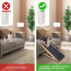 Adjustable Pet Ramp Ladder For <b>Dogs</b> Wood Grain Color Rectangle Solid Pattern <b>Sofa</b> Accessory - Product Image 4