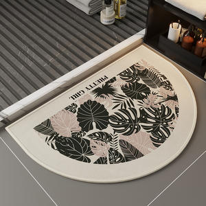 Tapis de salle de bain demi-cercle floral imitation lin antidérapant absorbant séchage rapide pour la maison - Product Image 3