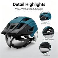 Casque de vélo bleu et blanc CE EN1078 pour adulte unisexe, multi-sports, léger, ventilé, avec feu arrière LED, pour trajets quotidiens, VTT, PC/EPS