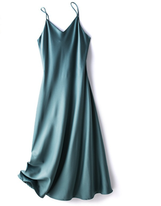 Abito Lungo da Donna <span class=keywords><strong>Sexy</strong></span> con Scollo a V in Raso Effetto Seta, Stile Personalizzato o Logo ODM, Vestito Femminile Senza Maniche per Club - Product Image 4