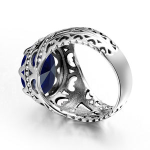 แหวนคู่เงินแท้ 925 ประดับพลอยไพลินสไตล์วินเทจ เครื่องประดับเงินแท้ 925 สำหรับผู้ชาย - Product Image 3