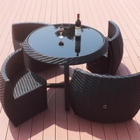 Ensemble table et chaises de jardin en rotin tressé, forme citrouille, avec rangement, imperméable et résistant aux UV, pour cour et terrasse