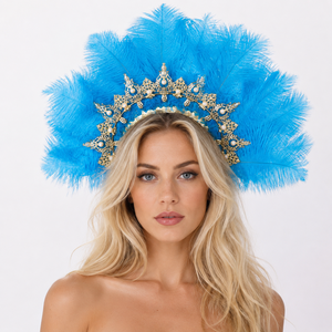 Nouvel Arrivage – Coiffes en Plumes d'Autruche Bleues Faites à la Main, Confortables, Élégantes, Unisexe, Durables, Idéales pour les Fêtes - Product Image 1