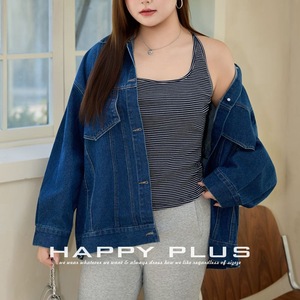 Chaqueta Vaquera Holgada Happy Plus para Mujer, Talla Grande, Otoño, Color Sólido, Algodón, Retro, Azul N8535 - Product Image 5