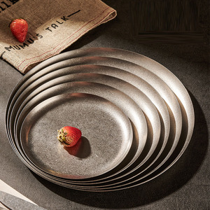 Vajilla de Acero Inoxidable, Plato para Carne Clásico, Plato Occidental Duradero, Bandeja de Almacenamiento Multifuncional Vintage, <span class=keywords><strong>Dim</strong></span> <span class=keywords><strong>Sum</strong></span> - Product Image 4