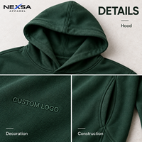 Sweat-shirts et sweats à capuche décontractés pour hommes, vert forêt, personnalisables en gros, marque privée, logo tonal sur la poitrine, poche latérale, en coton