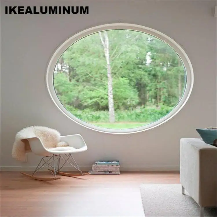 Ikealuminum 2024 kaca tetap tahan angin, ukuran besar bingkai jendela lingkaran jendela Aluminium jendela bulat untuk rumah