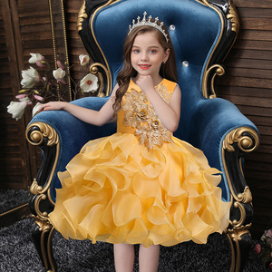 Robe de princesse pour enfants, en Organza bleu, coupe trapèze, col rond, robe de fête d'anniversaire pour filles, pour petites filles - Product Image 2