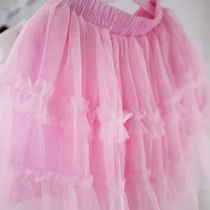 Wholesale Low MOQ Ruffle Layer Skirt Lining Cotton Kids Tulle Pleated Skirts For Girls Toddler Black White Tutu Skirt