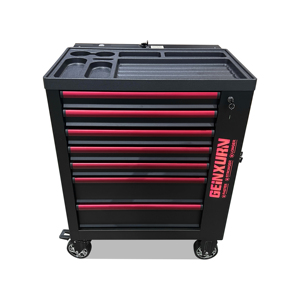 Armoire à outils mobile noire personnalisable GEINXURN avec 7 tiroirs, plateau latéral, serrure centrale, roulettes pour établi, <span class=keywords><strong>garage</strong></span>, support OEM - Product Image 1