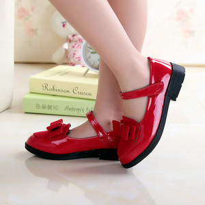 รองเท้าเต้นรำสีแดงไวน์สำหรับเด็กผู้หญิง รองเท้าทรง<span class=keywords><strong>เจ้า</strong></span>หญิงประดับโบว์ รองเท้าหนังหัวเหลี่ยมสำหรับเด็กผู้หญิง - Product Image 3