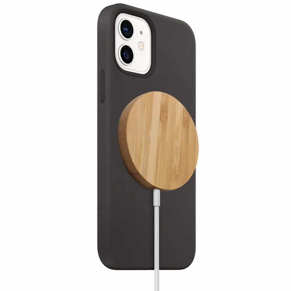 Iphone के लिए 12 कनेक्ट करने के लिए आसान तेजी से वायरलेस चार्ज बांस लकड़ी के साथ वायरलेस कवर डुओ चुंबकीय चार्जर iphone 12 प्रो अधिकतम