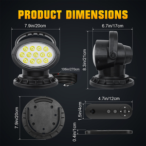 Projecteur de recherche LED personnalisé 50W <span class=keywords><strong>12V</strong></span> avec télécommande sans fil, rotation à 360°, base magnétique puissante pour camion et voiture - Product Image 2