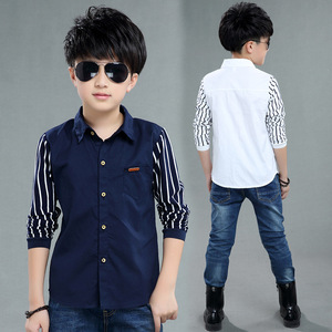 Chemises et Blouses Garçons – Haut Rayé Enfant 2021 Printemps Automne – Polo Blanc Décontracté pour Adolescent – Vêtements d'extérieur en Coton de Marque Scolaire - Product Image 4