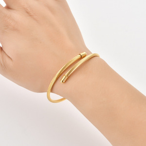 Adjustable Heart Charm <b>Bangle</b> <b>Bracelet</b> for Women | PVD Gold Plated Stainless Steel | Elegant & Versatile Design - Product Image 3