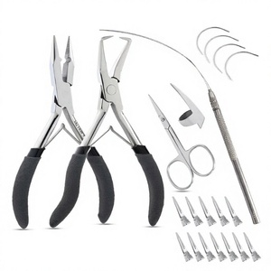 Kits de herramientas de extensión de cabello hechos a medida, tijera de corte de hilo multiusos de plata, curva aguja de coser, alicates de microlink, 12 Clips - Product Image 1