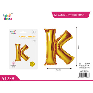Palloncino 32 pollici in oro lettera 'K' Mylar per eventi di celebrazioni festa della mamma laurea capodanno cinese torna a scuola Ramadan - Product Image 1
