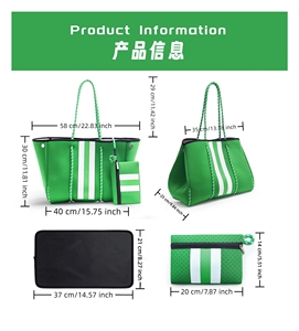 Custom Green Neoprene Water Resistant Waterproof Tote <b>Bag</b> Travel Shoulder <b>Beach</b> Summer Fashion Women Handbags <b>Large</b> Capacity - Product Image 6