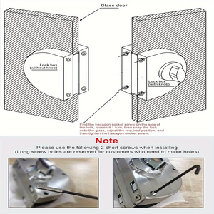Serrure de porte en verre de bureau à double pêne rotatif coulissant en acier inoxydable poli durable, déverrouillage par clé, verre de 1/2 pouce, 10-12 mm - Product Image 4