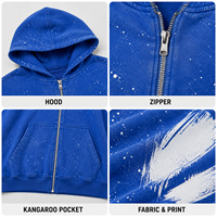 Sweat à capuche zippé personnalisé avec impression Splash Ink, veste à capuche oversize délavée avec fermeture éclair intégrale, logo personnalisé pour style urbain