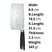 Couteau à hacher ambidextre artisanal en acier inoxydable de 7,3 pouces, manche en bois d'acacia, extra tranchant, design rustique traditionnel, finition miroir
