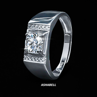 Bague de fiançailles et de mariage pour homme en argent sterling S925, double rangée de diamants, moissanite 1 carat, bijoux tendance