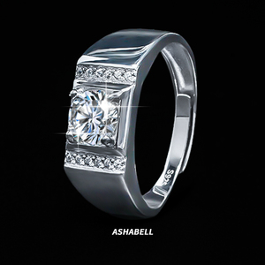 패션 S925 스털링 실버 더블 로우 다이아몬드 1캐럿 모이사나이트 남성 웨딩 약혼 반지 주얼리 - Product Image 1